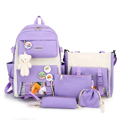 New Large-Capacity Student Backpack Set – 5-Piece Multi-Compartment School Bag for Primary, Junior & High School