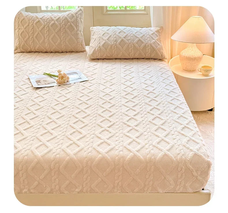 Flannel Fleece Bed Sheet | Winter Warm Coral Fitted Sheet | Double Bed Sofa Mattress Cover | Fluffy & Soft