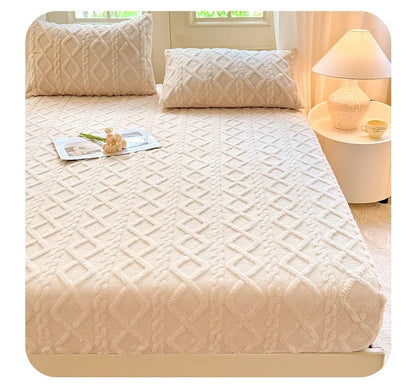 Flannel Fleece Bed Sheet | Winter Warm Coral Fitted Sheet | Double Bed Sofa Mattress Cover | Fluffy & Soft