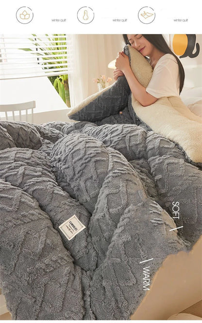 Super Thick Winter Warm Blanket – Artificial Lamb Cashmere Weighted Quilt Comforter for Bed