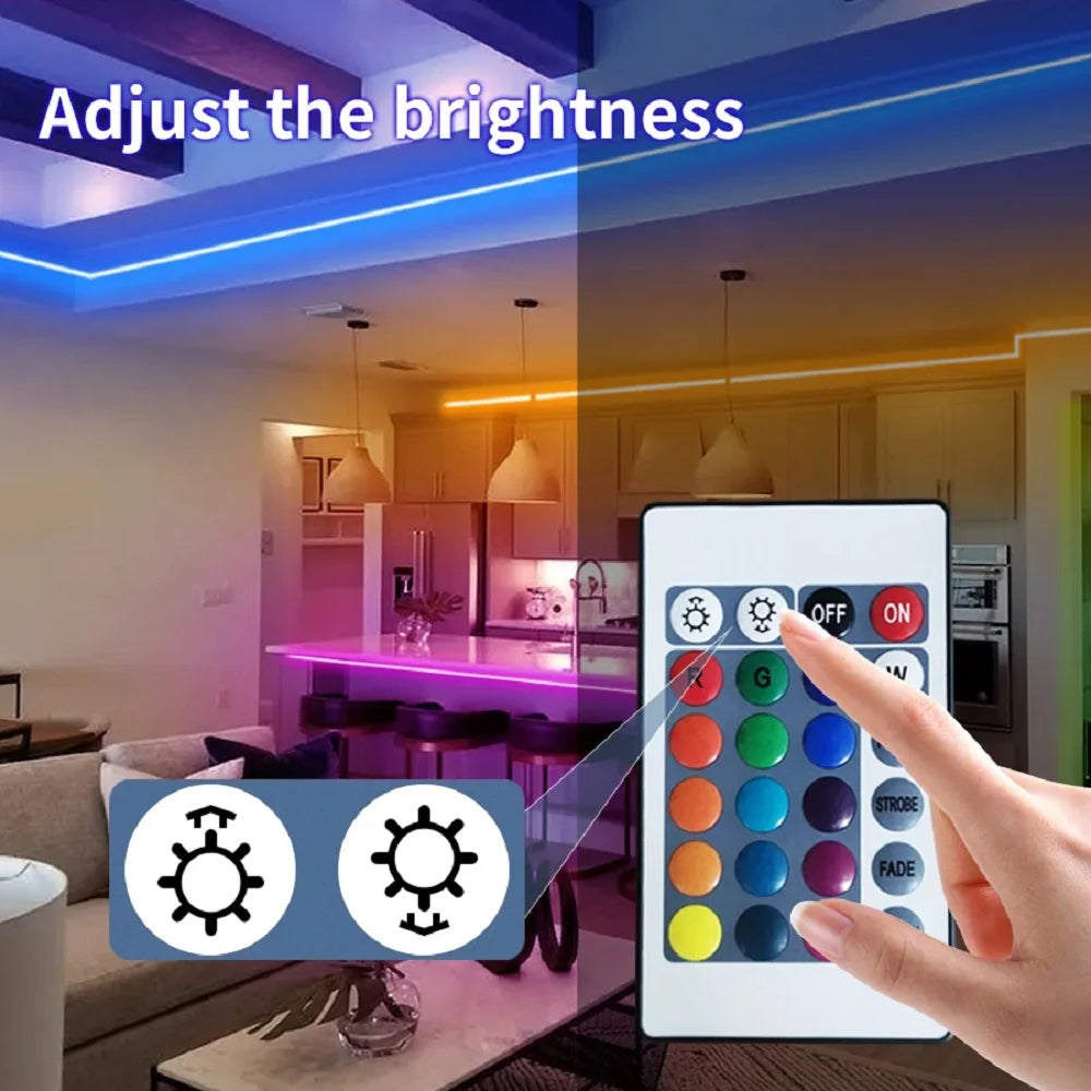 RGB LED Strip Light with USB & 24-Key Remote – Color Changing SMD Lights for Holiday Decoration