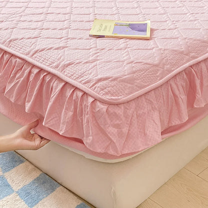 Super Nordic Thick and Warm Fitted Sheet with Elastic Bands & Princess Waterproof Bed Skirt – Pink Mattress Covers
