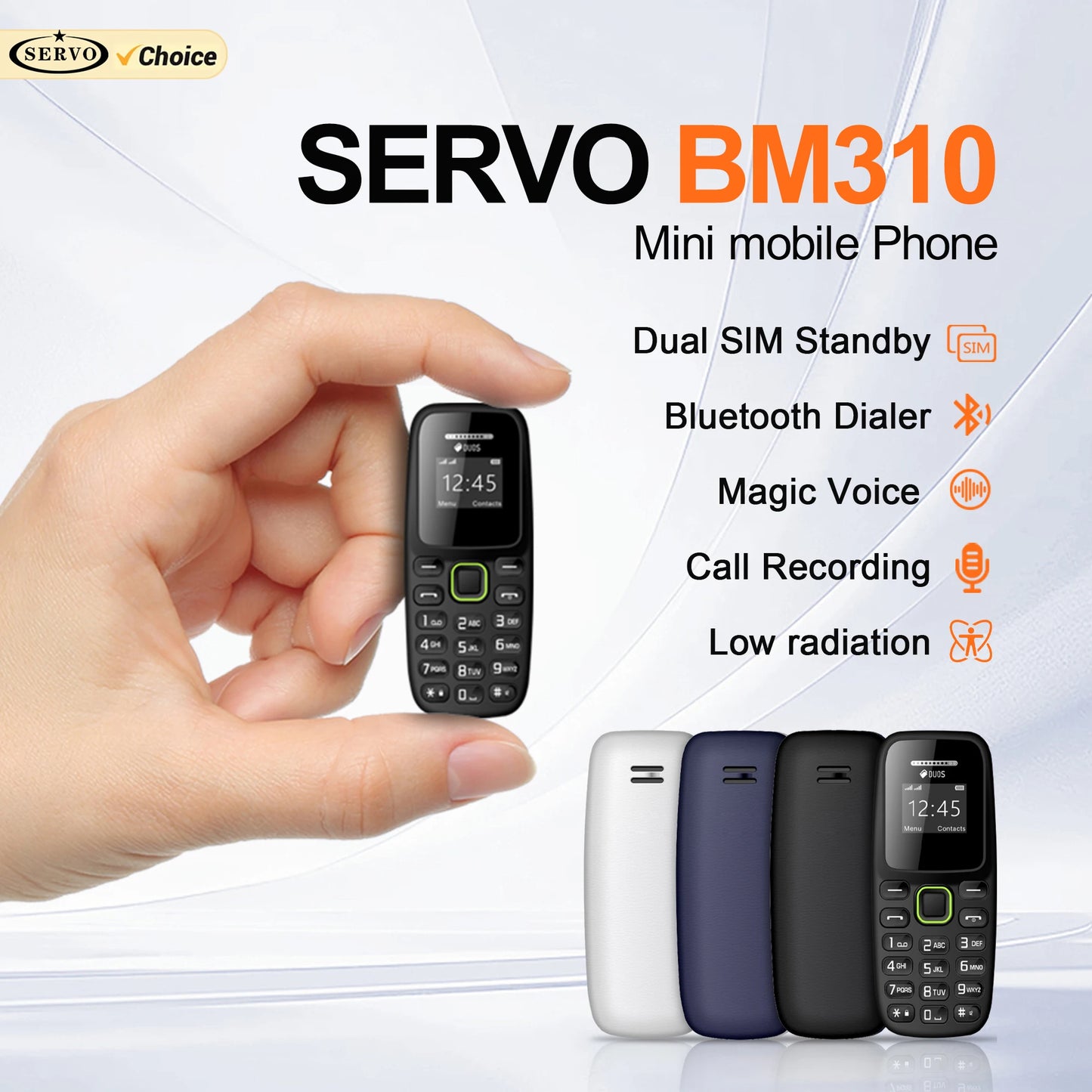 SERVO BM310 Mini Mobile Phone – Dual SIM Standby, Call Recording, Bluetooth Dial, Blacklist, MP3 Player, 2G GSM Small Cellphone