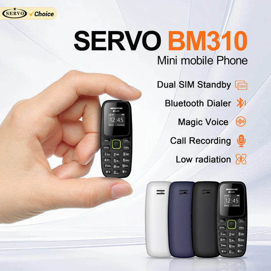 SERVO BM310 Mini Mobile Phone – Dual SIM Standby, Call Recording, Bluetooth Dial, Blacklist, MP3 Player, 2G GSM Small Cellphone