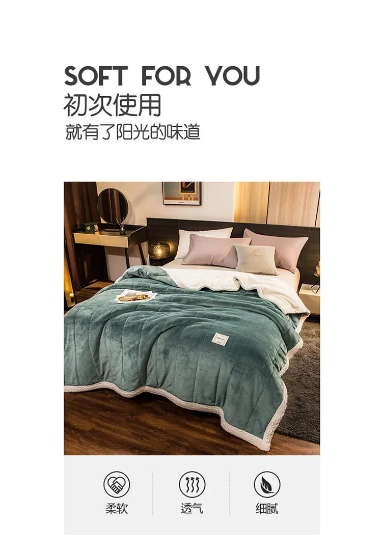 Winter Warm Blankets for Bed – 3 Layers Thick Flannel Quilt | Soft & Comfortable Bedding
