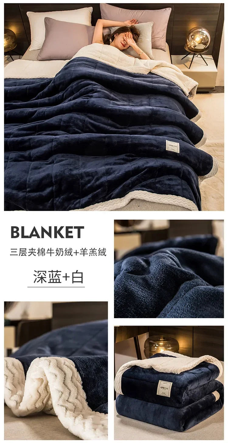 Winter Warm Blankets for Bed – 3 Layers Thick Flannel Quilt | Soft & Comfortable Bedding