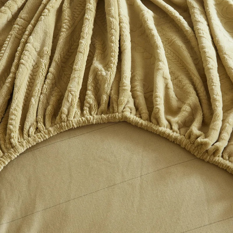 Warm Milk Velvet Bed Sheet | Thick Comfort Mattress Cover | Single, Queen & King | Elastic Band Fitted Protector