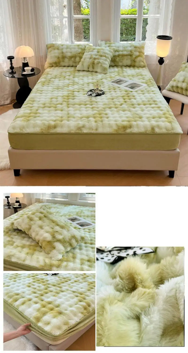 Rabbit Plush Fitted Sheet – Thick Coral Fleece Mattress Cover, Super Soft Warm Bedding for Autumn & Winter (Single Size)