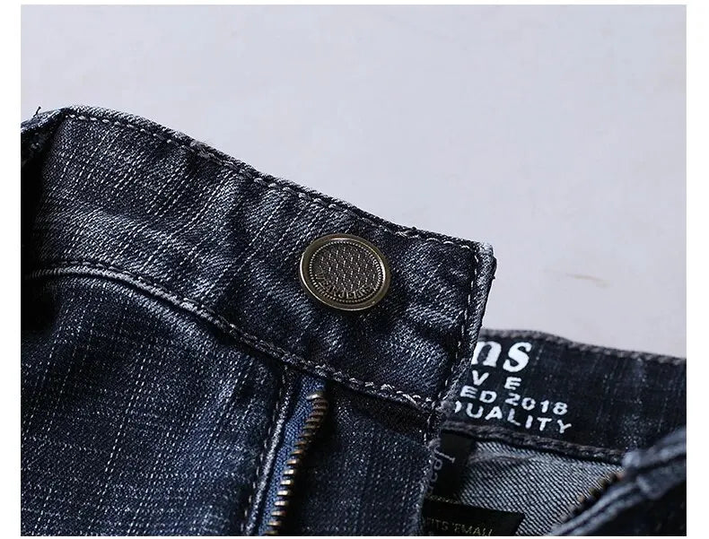 Wthinlee Men’s Business Jeans – Classic Straight Stretch Denim Trousers in Blue & Black