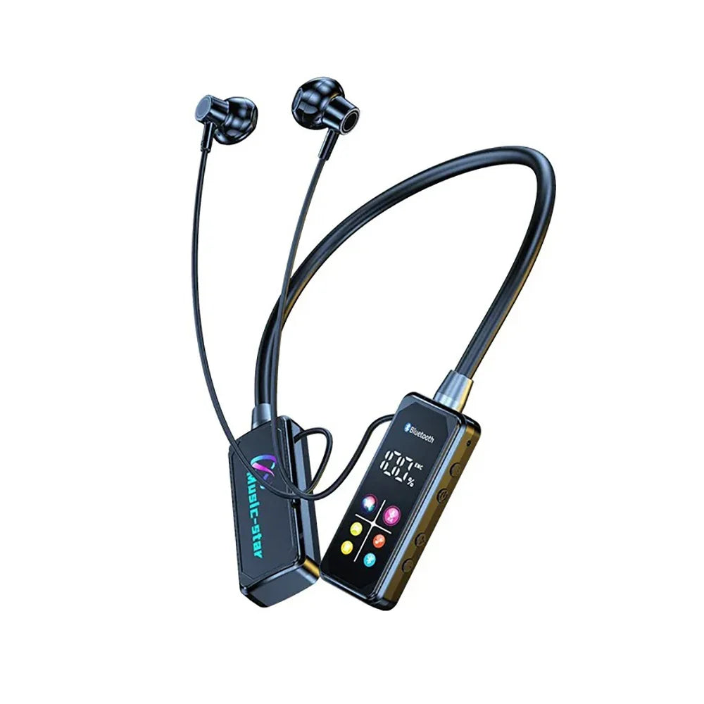 Color Screen Bluetooth 5.4 Neckband Earphones – Wireless HiFi Stereo Headphones with Noise Reduction & Mic for Xiaomi