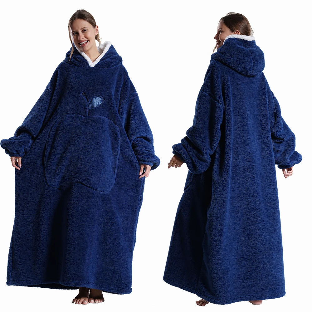 Women’s Oversized Wearable Blanket Hoodie – Winter Warm Thick Pajama with Sleeves