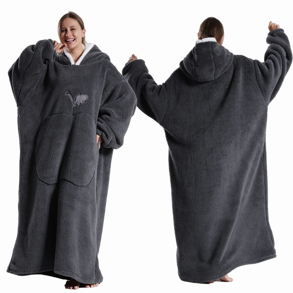 Women’s Oversized Wearable Blanket Hoodie – Winter Warm Thick Pajama with Sleeves