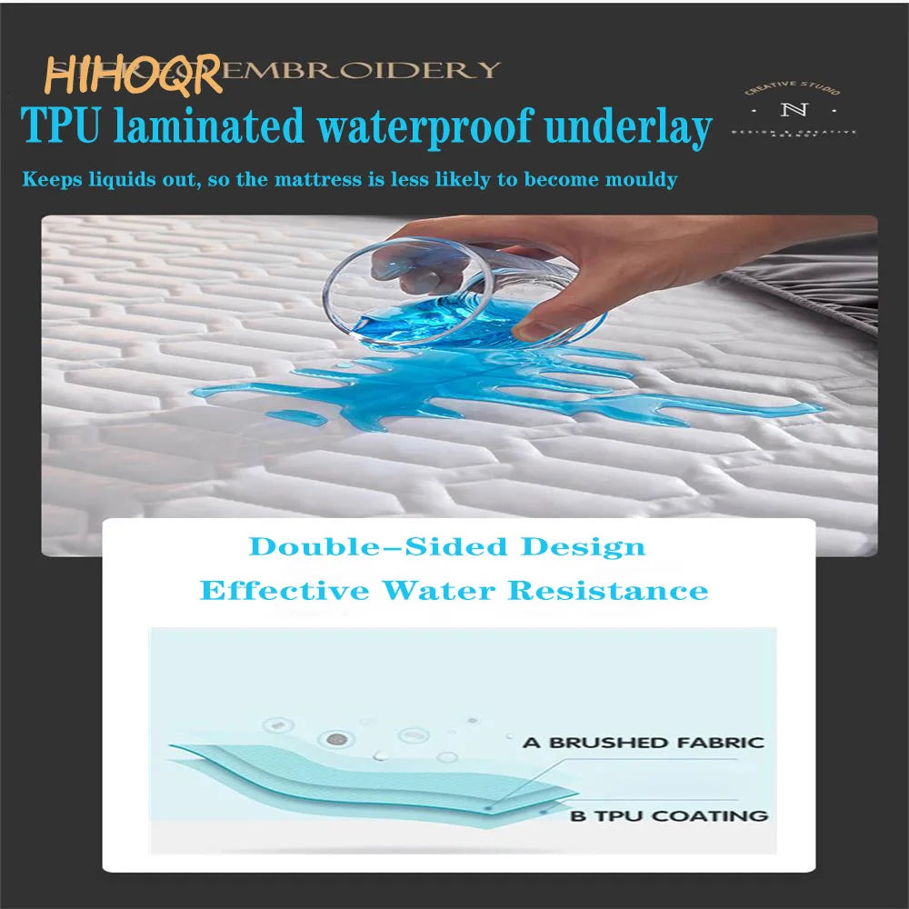 Waterproof Thickened Mattress Pad Protector – Skin-Friendly Durable Fitted Bed Sheet Cover, Latex Mat Cover (120x200 / 150x200 / 180x200)