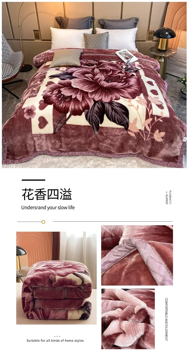 Winter Double Layer Raschel Blanket – Thick Warm Heavy Fluffy Fleece Quilt 150x200cm