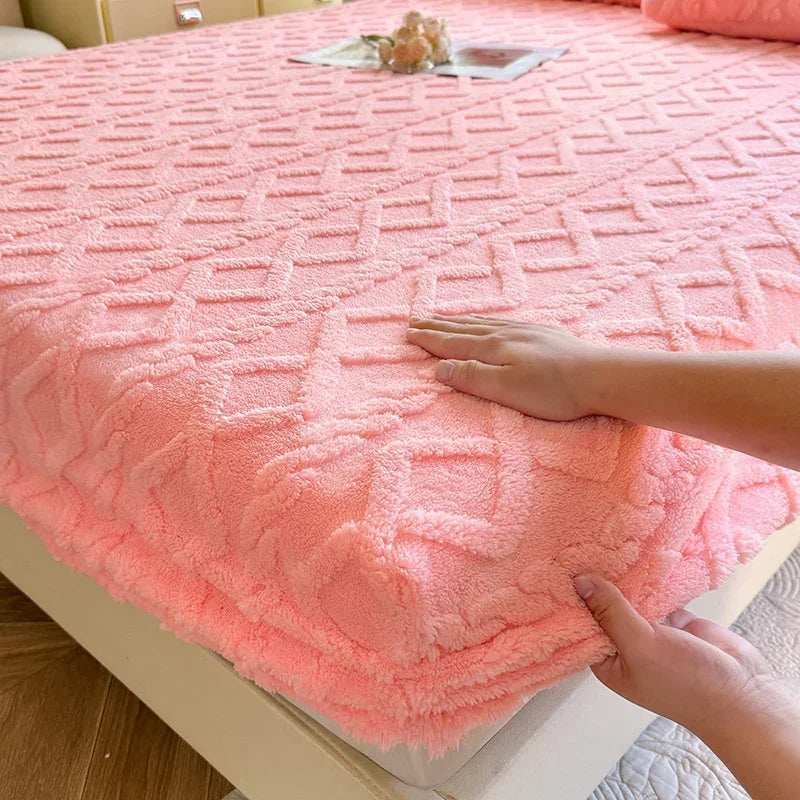 Flannel Fleece Bed Sheet | Winter Warm Coral Fitted Sheet | Double Bed Sofa Mattress Cover | Fluffy & Soft