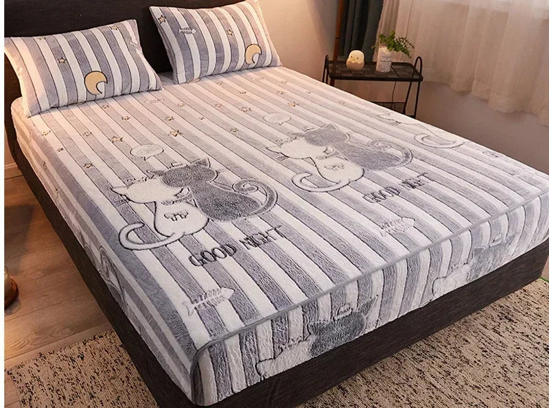 Winter Thermal Velvet Fleece Fitted Sheet – Fluffy Flannel Double Bed Mattress Protector Cover, Elastic Bed Linen 150