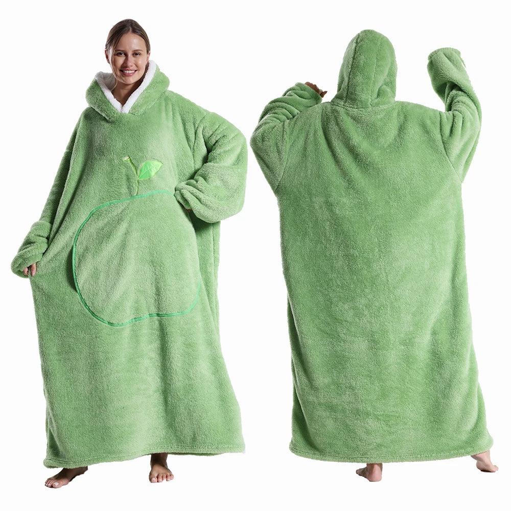 Women’s Oversized Wearable Blanket Hoodie – Winter Warm Thick Pajama with Sleeves