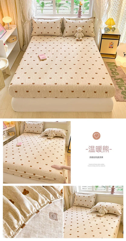 100% Cotton Bed Sheet | Cute Dinosaur Print | Elastic Fitted Mattress Cover | Kids Cartoon Bedding (No Pillowcase)