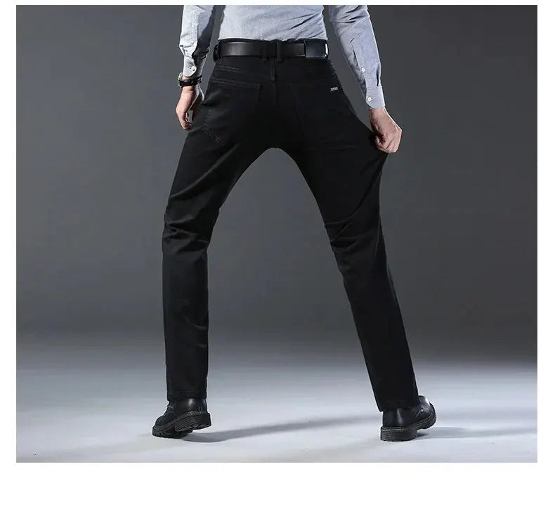 Wthinlee Men’s Business Jeans – Classic Straight Stretch Denim Trousers in Blue & Black