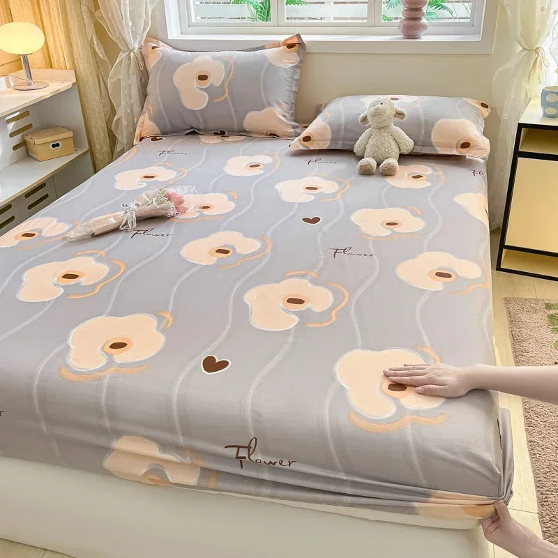 100% Cotton Bed Sheet | Cute Dinosaur Print | Elastic Fitted Mattress Cover | Kids Cartoon Bedding (No Pillowcase)