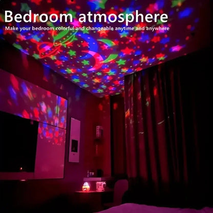 LED Starry Sky Projector – Rotating Night Light with Moon & Stars for Room Decor