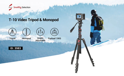 SmallRig T-10 Aluminum Tripod 3983 | Compact Lightweight Foldable Tripod for Camera & Smartphone | 15KG Load Capacity