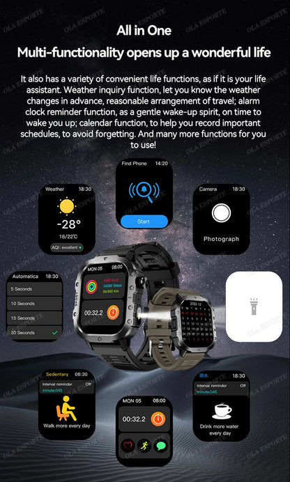Men’s Military Outdoor GPS Sports Smart Watch – Heart Rate, Sleep Monitor & Waterproof Fitness Watch for iOS & Android