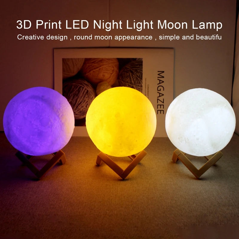 Moon Lamp LED Night Light – Battery-Powered Starry Light with Stand for Kids