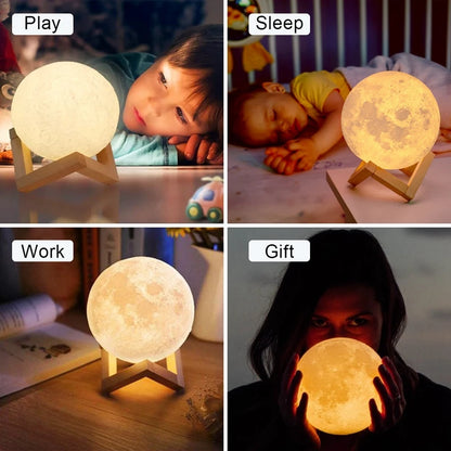 Moon Lamp LED Night Light – Battery-Powered Starry Light with Stand for Kids